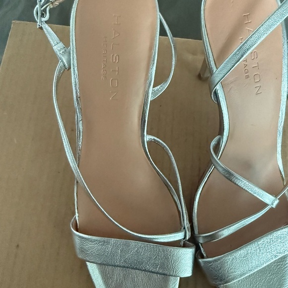 Halston Heritage Silver Leather Heels Strappy Sandals 8 Bridal Prom Wedding Date - Picture 3 of 3